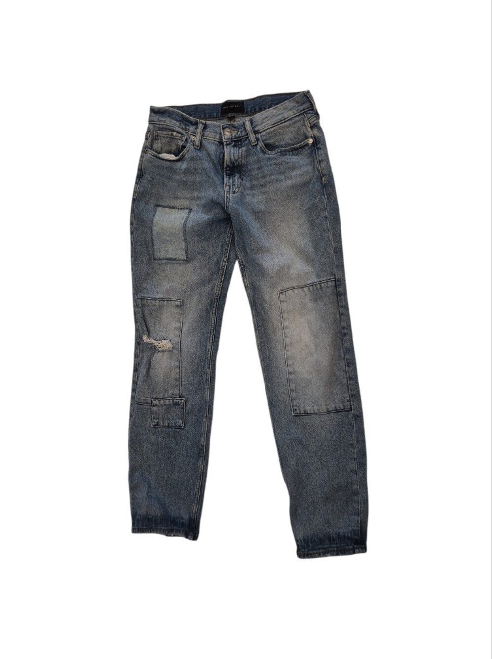 Relaxed Free Assembly Patchwork Jeans in Washed Blue Denim